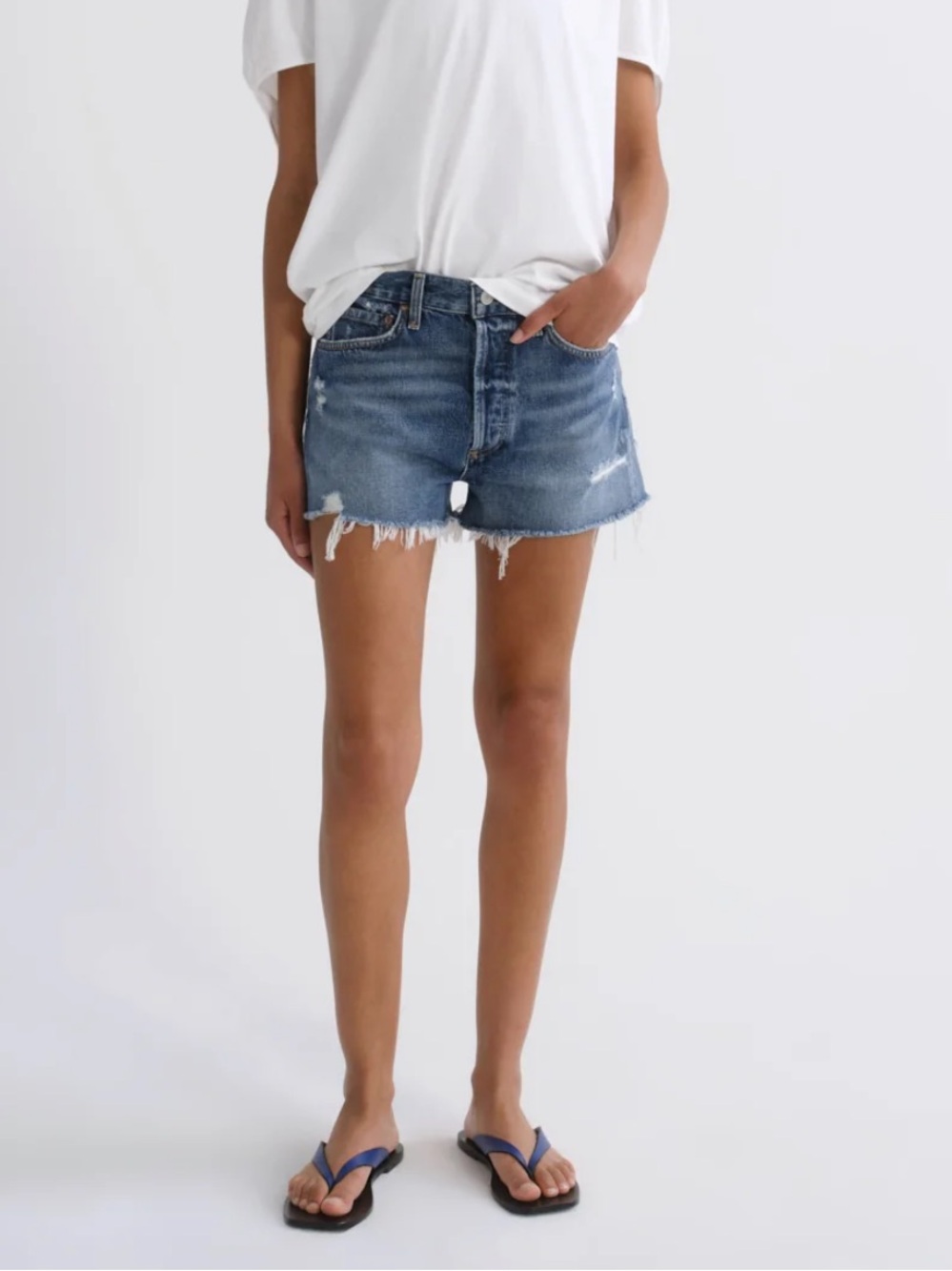 Agolde Parker Vintage Cut Off Shorts Size 27 Blue High Rise Distressed Denim